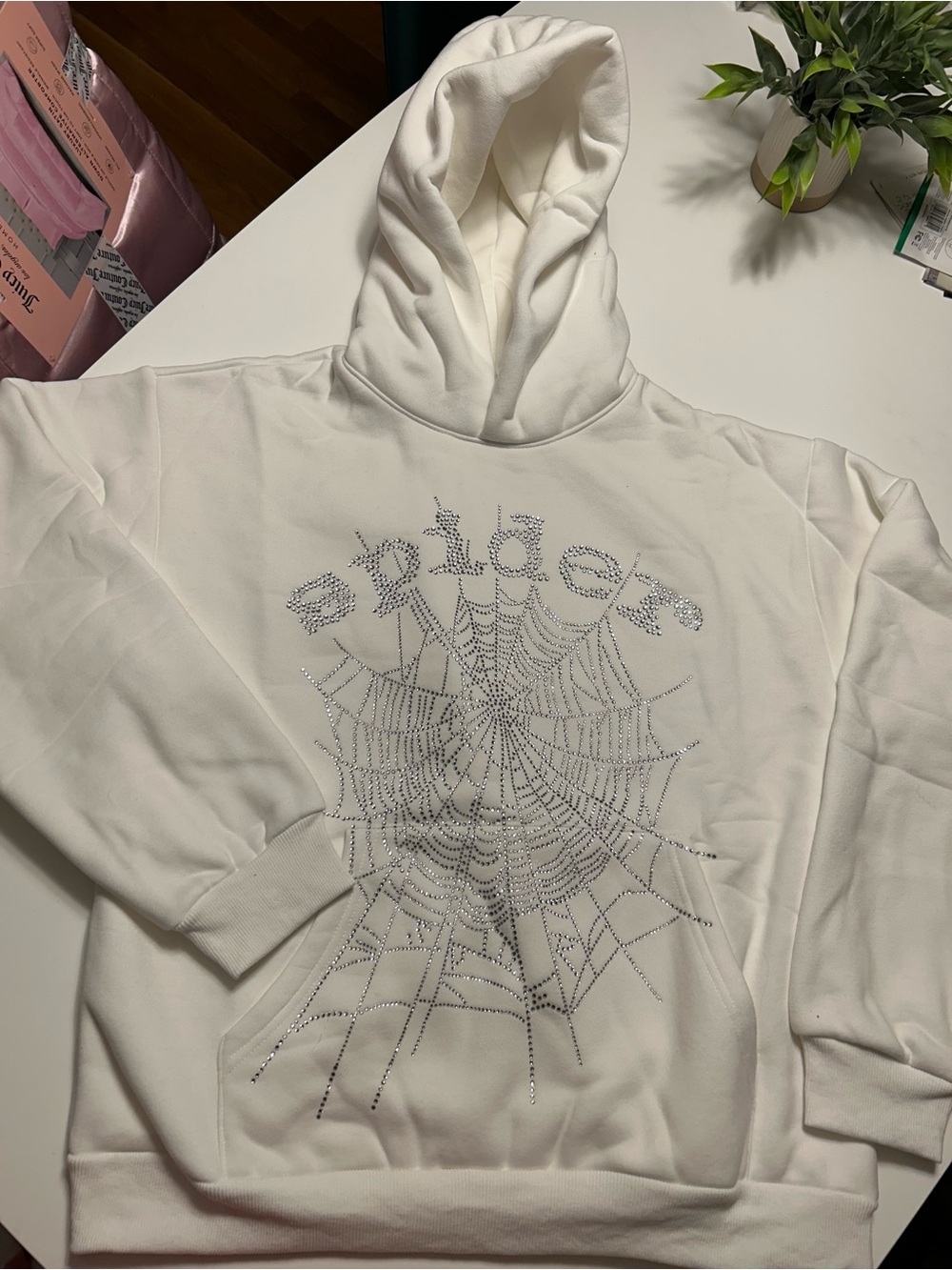 White Crystal Web Hoodie Sweatshirt by (blank)